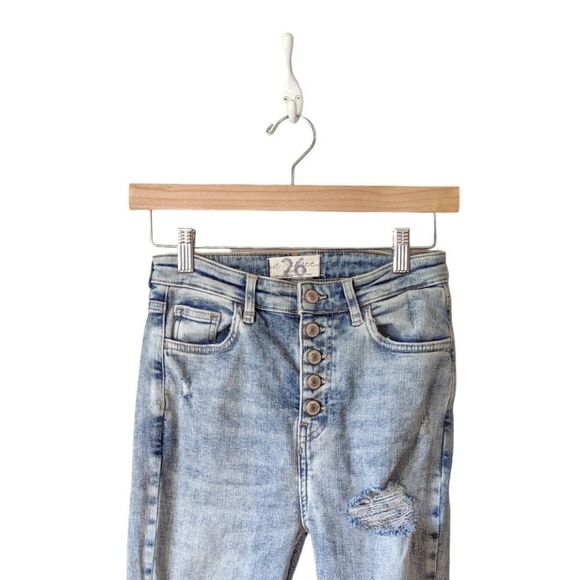 Free People Light Wash Sabrina Skinny Fray Jeans Light Bleach Indigo Size 26 - Picture 5 of 8